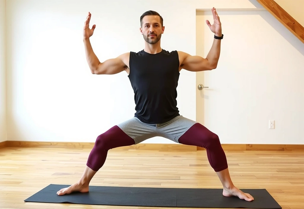 David Miller demonstrating a yoga pose with proper alignment